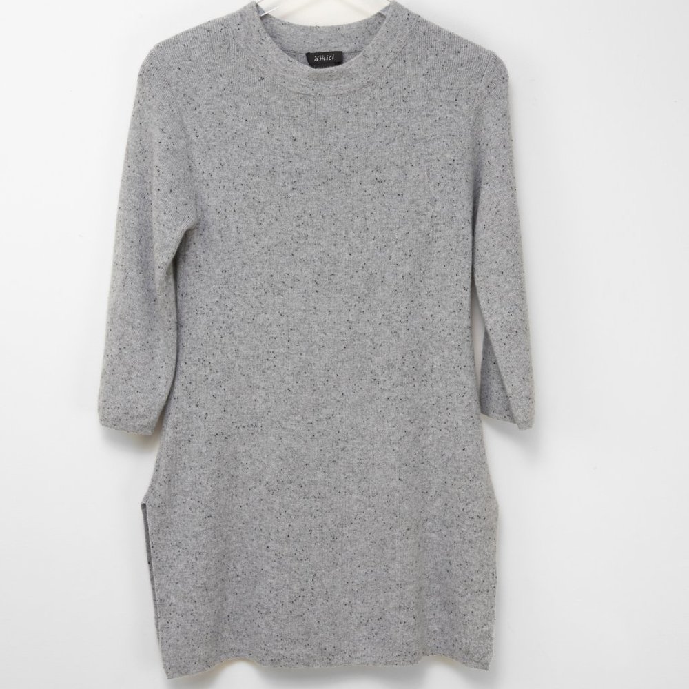 Pure Amici 100% Cashmere Sweater Nub Fleck Tunic Pullover Grey Black Size Small